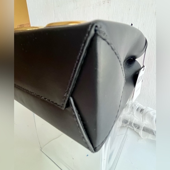 MOSCHINO Heart of Wool Leather Shoulder Bag- Black Gold - Picture 10 of 15